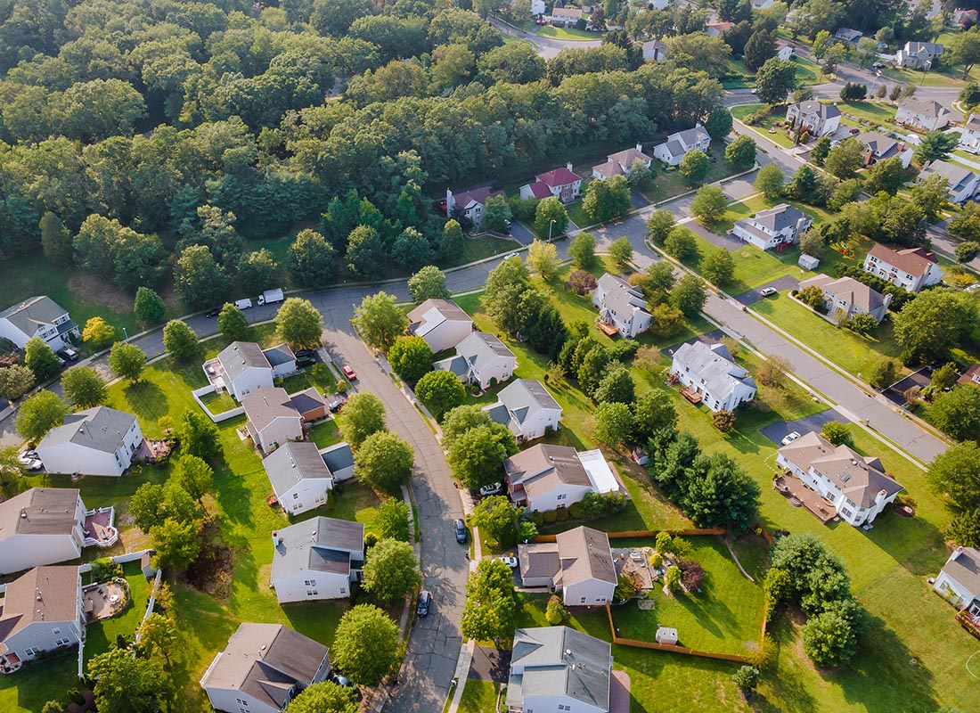 Cincinnati, OH - Aerial View of Residential Homes in Ohio on a Sunny Day